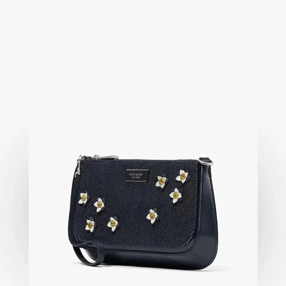 Sam Icon Floral Embellished Denim Mini Pochette